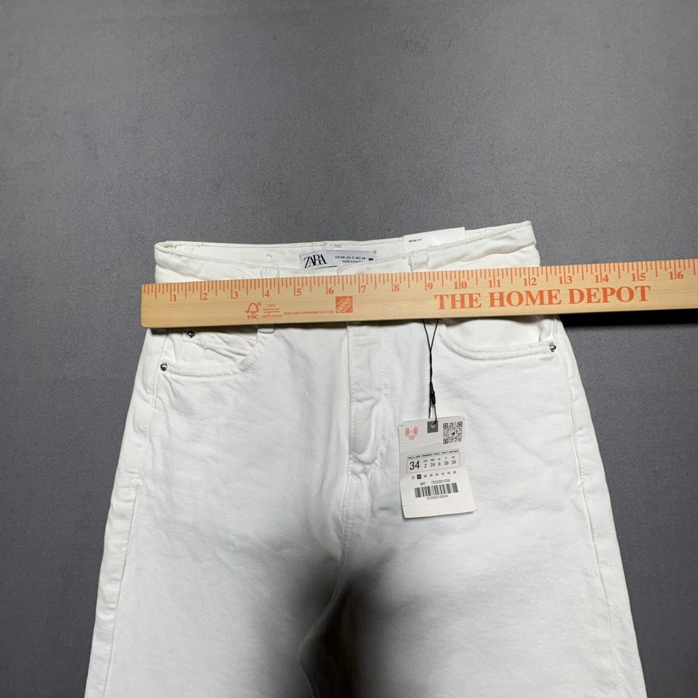Zara Womens High Rise Slim Mom Leg Ankle Comfort Jeans White Size 2 NEW - Picture 6 of 16